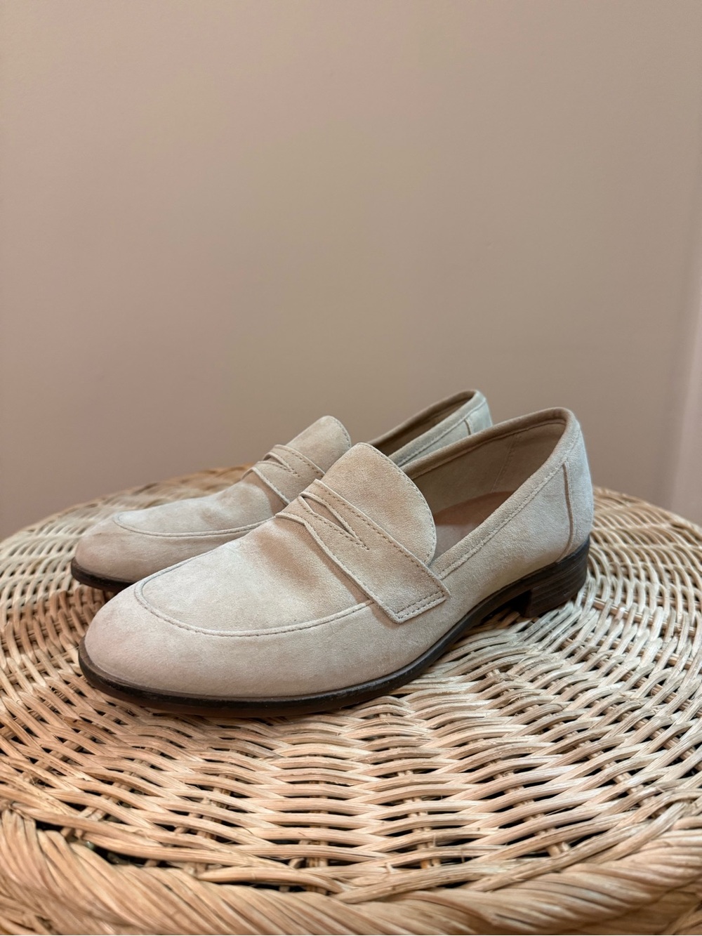 Clarks Women's Suede Penny Loafers in Light Beige